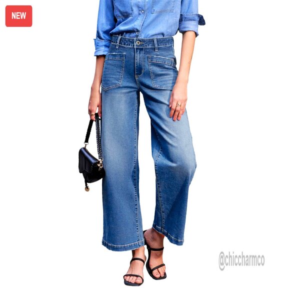 High Waisted Wide Leg Jeans Stretchy Straight Leg Ankle Denim Pants